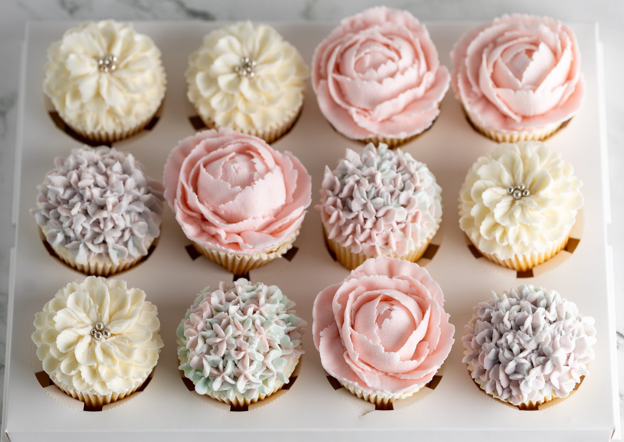 Sucré Buttercream Bloom Cupcakes — single cupcake with intricate piped succulent and bloom design