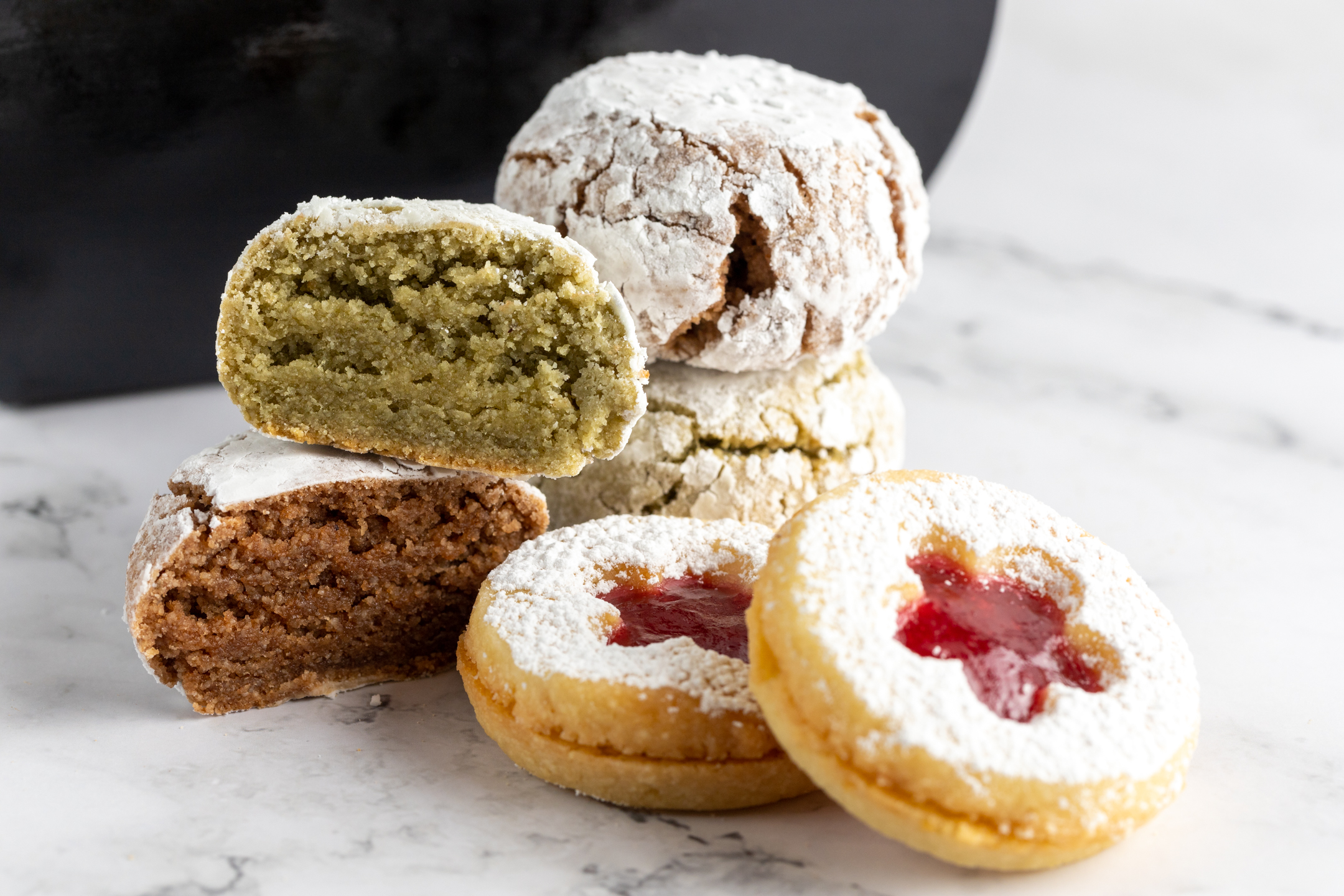 Linzer Cookies Raspberry — almond flour shortbread filled with organic raspberry purée by Sucré