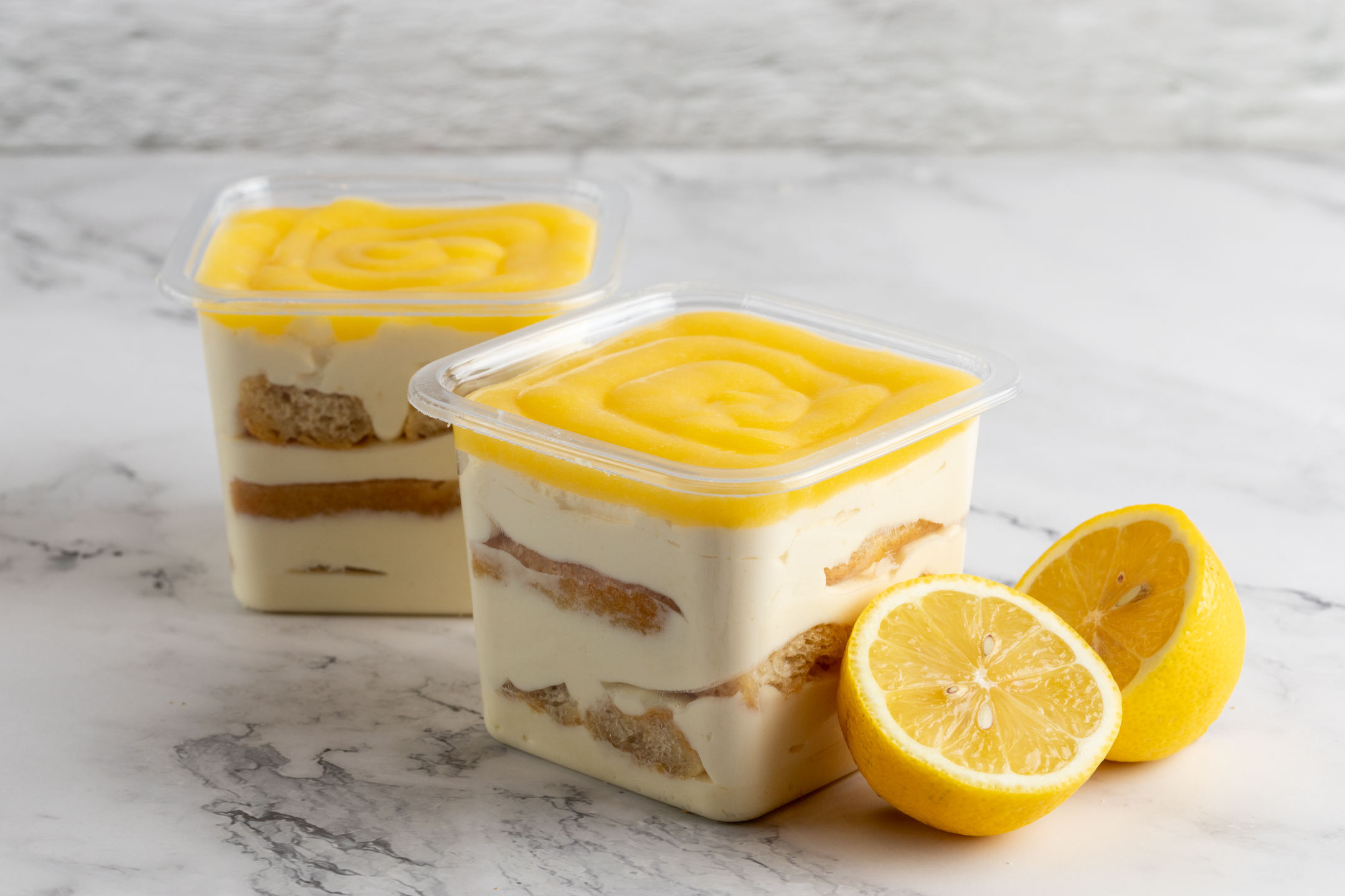 Tiramisu Lemon Luxe by Sucré — lemon mascarpone layered with Savoiardi in 12 oz to-go format