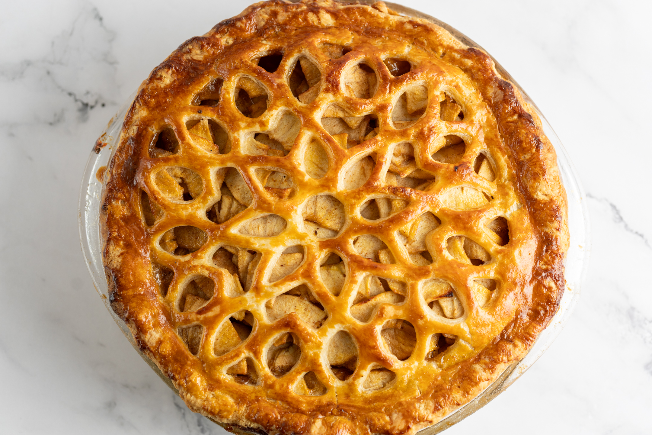 Honeycrisp Apple Pie baked in reusable glass baking dish — pre-baked option